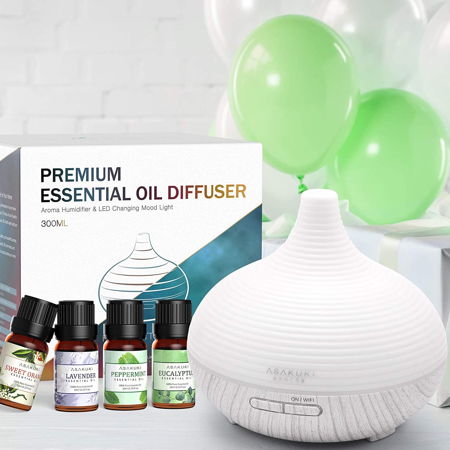 Smart Wi-Fi Essential Oil Diffuser with 4 Premium Essential Oils - Upgraded 300ml Capacity & 7 LED Color Settings