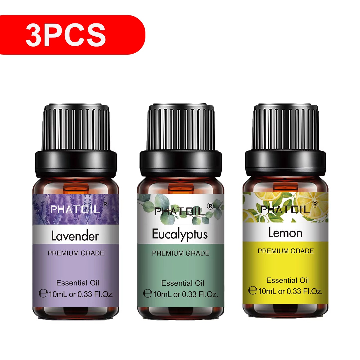 Natural Plant Essential Oil 10ml - Eucalyptus, Rose, Lemon, Bergamot, Vanilla, and Peppermint for Aromatherapy and Diffusers