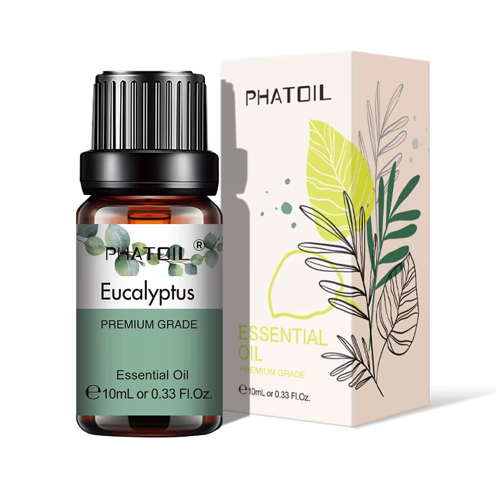 Natural Plant Essential Oil 10ml - Eucalyptus, Rose, Lemon, Bergamot, Vanilla, and Peppermint for Aromatherapy and Diffusers