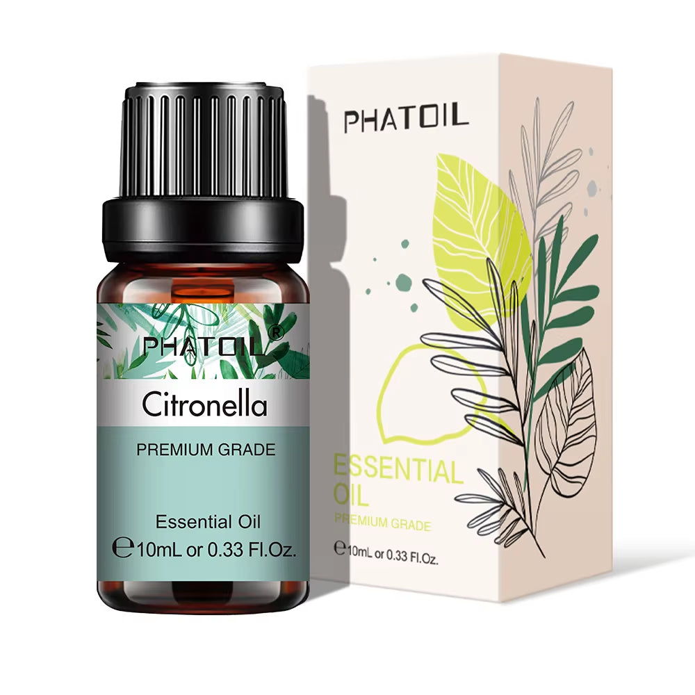 Natural Plant Essential Oil 10ml - Eucalyptus, Rose, Lemon, Bergamot, Vanilla, and Peppermint for Aromatherapy and Diffusers