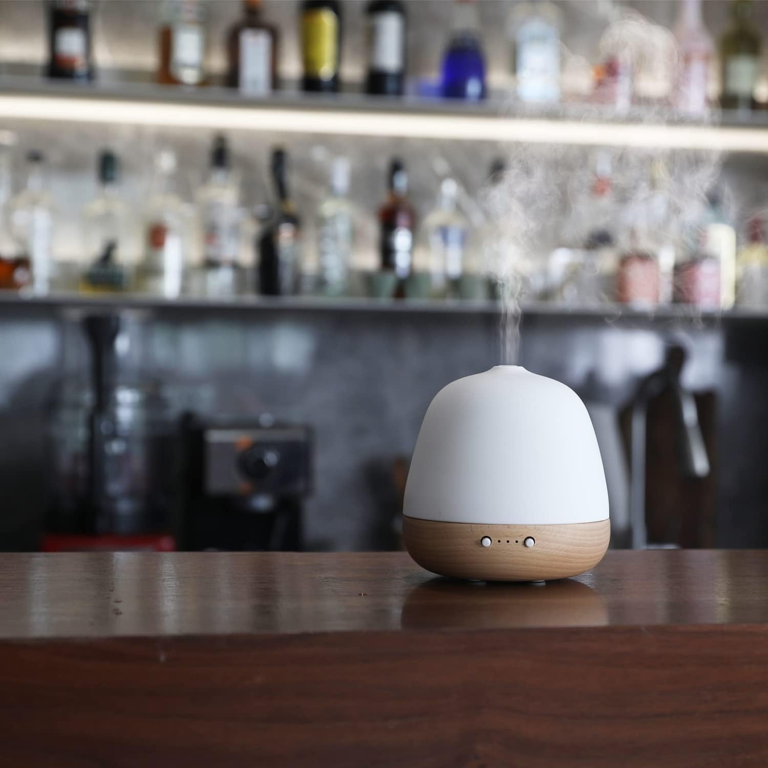Transform Your Space with the Mia Essential Oil Diffuser - Handcrafted Ceramic & Solid Wood Aromatherapy Humidifier, 180ml Capacity with Auto Shut-Off and Soothing Night Light