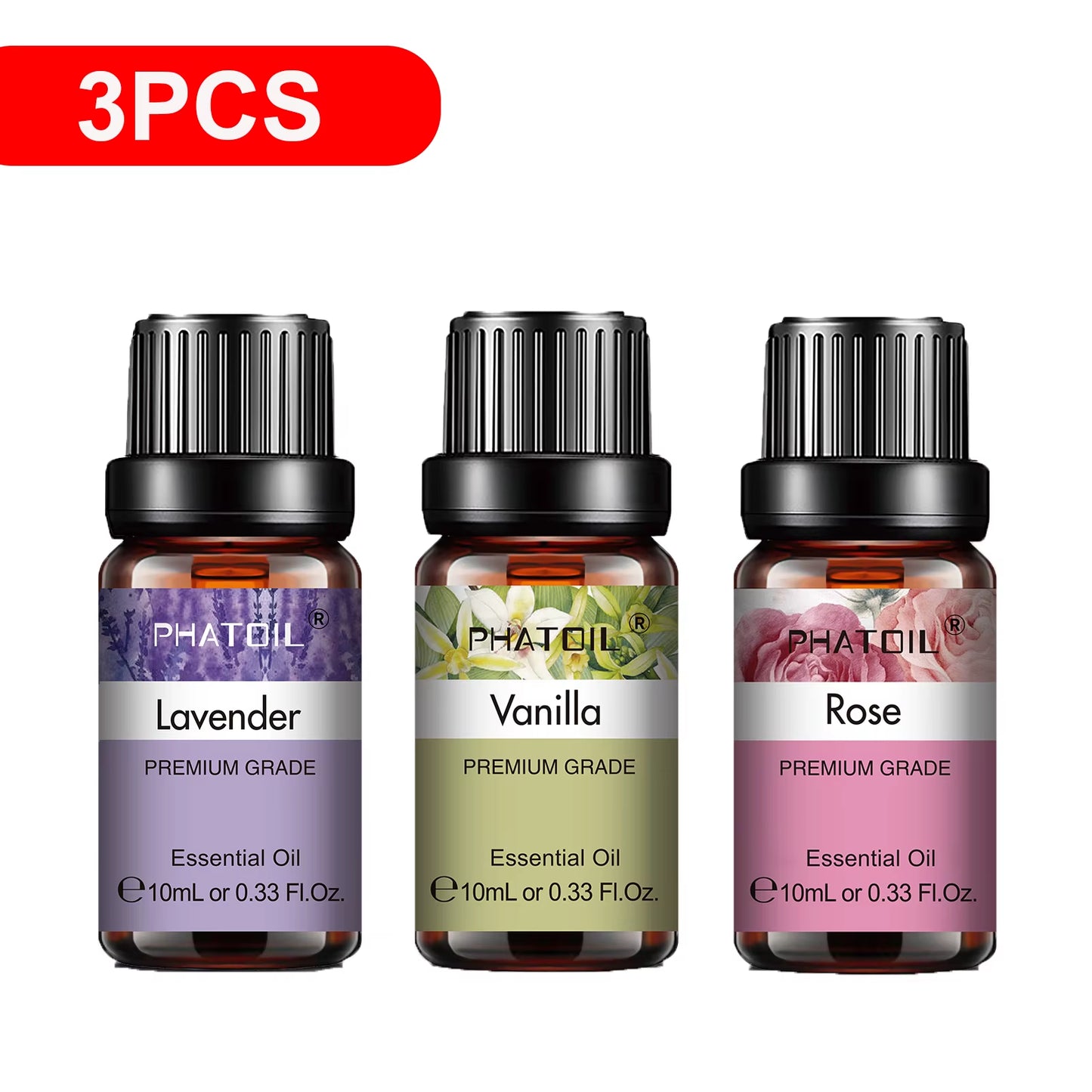 Natural Plant Essential Oil 10ml - Eucalyptus, Rose, Lemon, Bergamot, Vanilla, and Peppermint for Aromatherapy and Diffusers