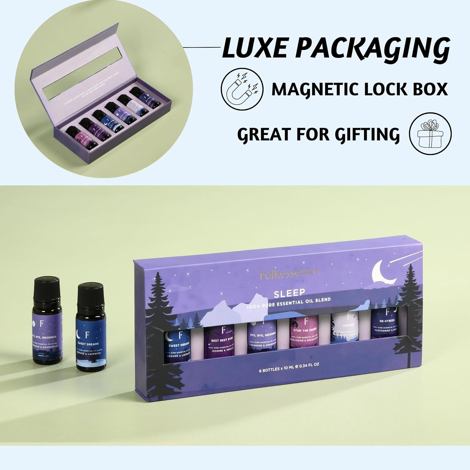 Sleep Essential Oils Set: Snooze Your Way to Bliss with 6 Pure Aromatic Wonders for Your Diffuser!