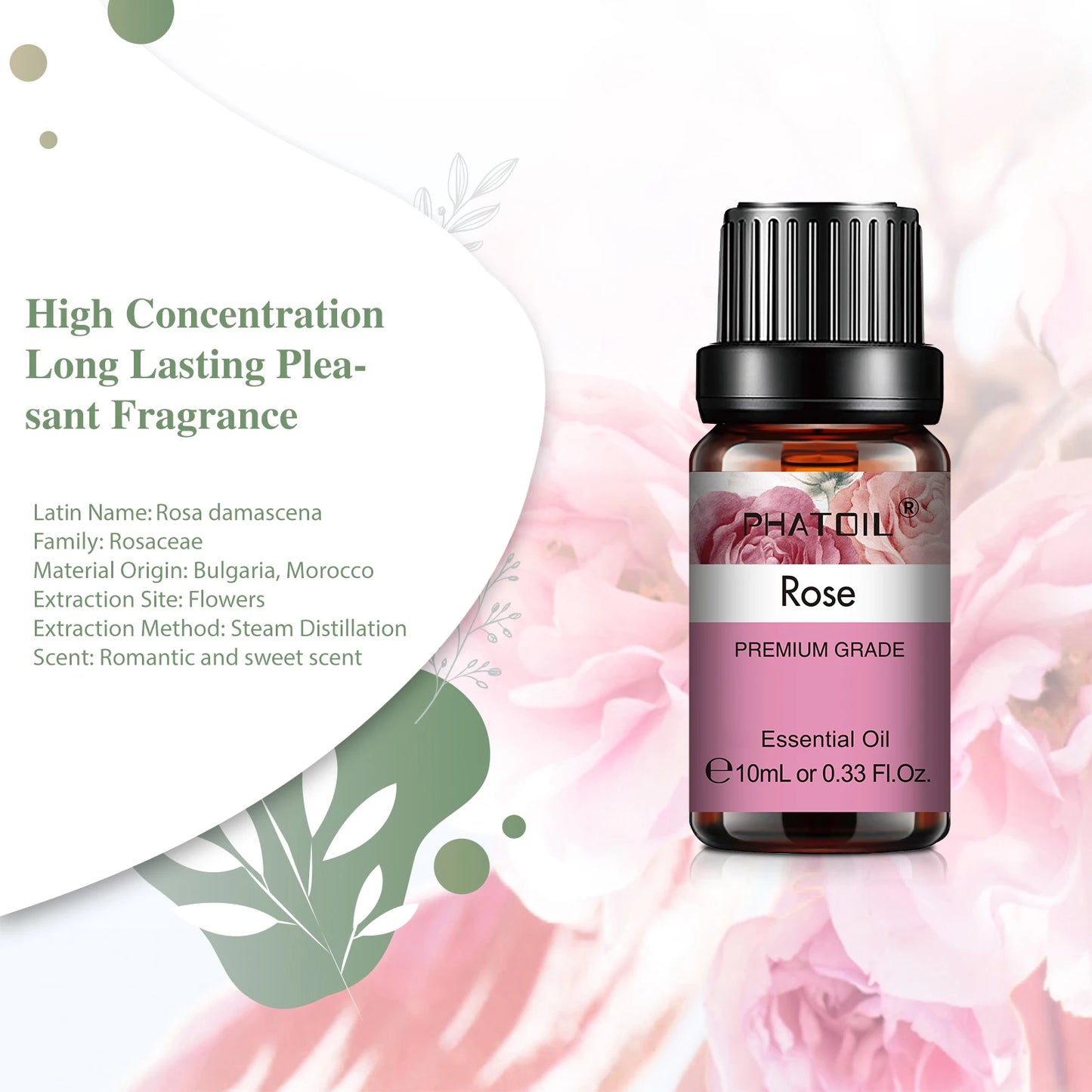 Natural Plant Essential Oil 10ml - Eucalyptus, Rose, Lemon, Bergamot, Vanilla, and Peppermint for Aromatherapy and Diffusers