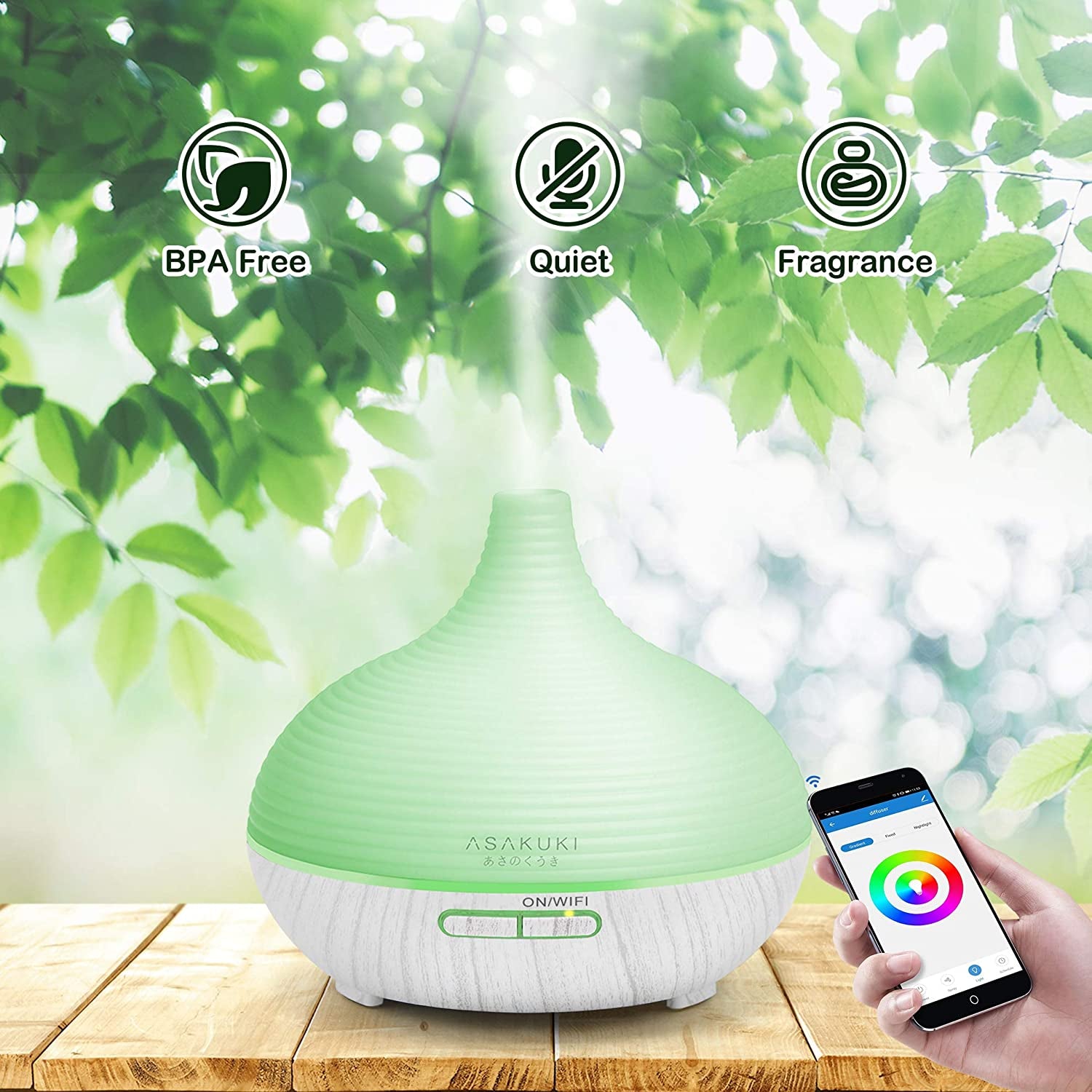 Smart Wi-Fi Essential Oil Diffuser with 4 Premium Essential Oils - Upgraded 300ml Capacity & 7 LED Color Settings
