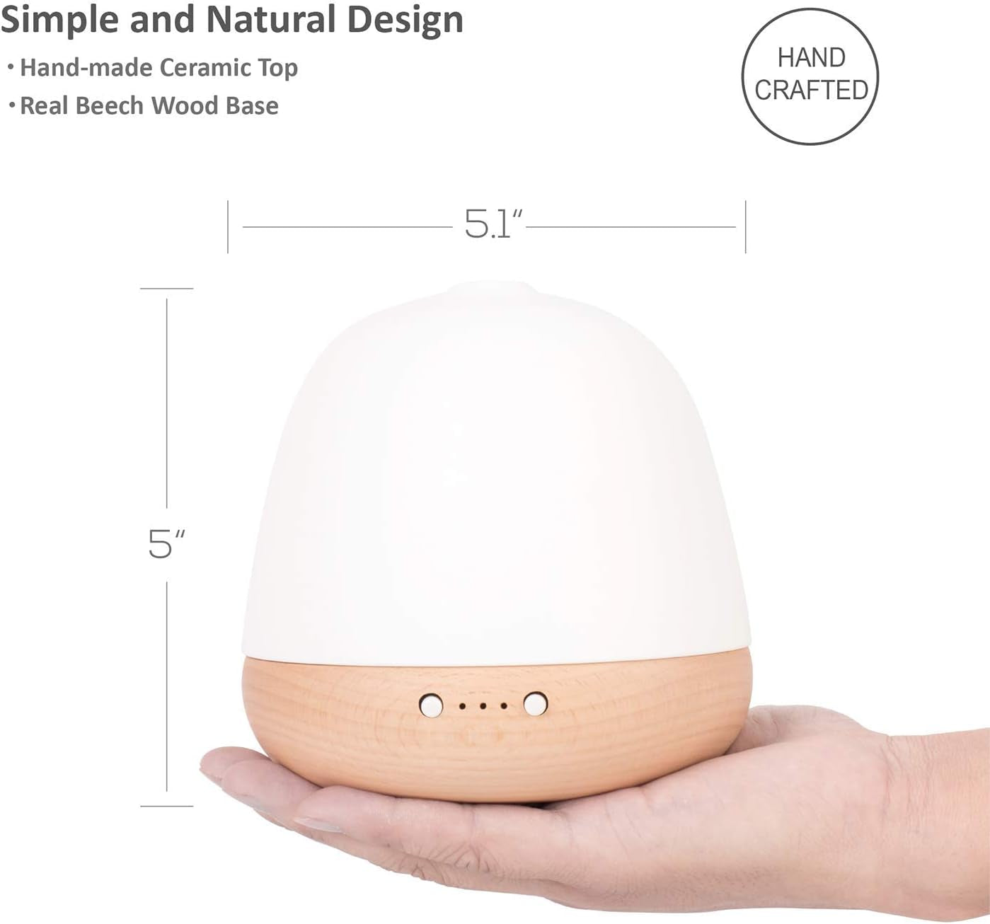 Transform Your Space with the Mia Essential Oil Diffuser - Handcrafted Ceramic & Solid Wood Aromatherapy Humidifier, 180ml Capacity with Auto Shut-Off and Soothing Night Light